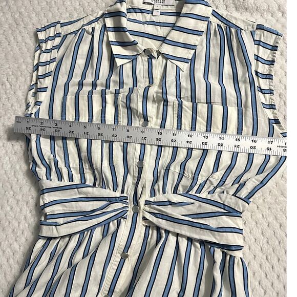 Derek Lam 10 Crosby Shirt Dress Women's 6‎ White Blue  Striped Tie Waist Mini - Picture 11 of 15